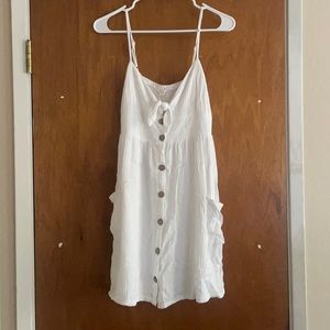 White Sun Dress w/ Tie, Pocket & Buttons Details